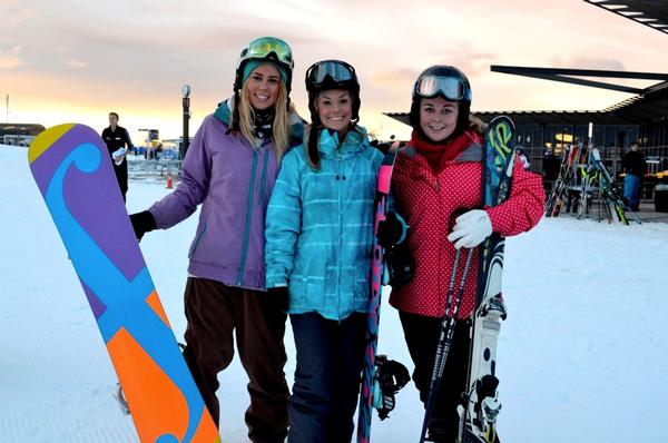 Queenstown girls celebrating the snow (L to R) Chloe Barry, Kate O'Flynn and Bridget Judd.